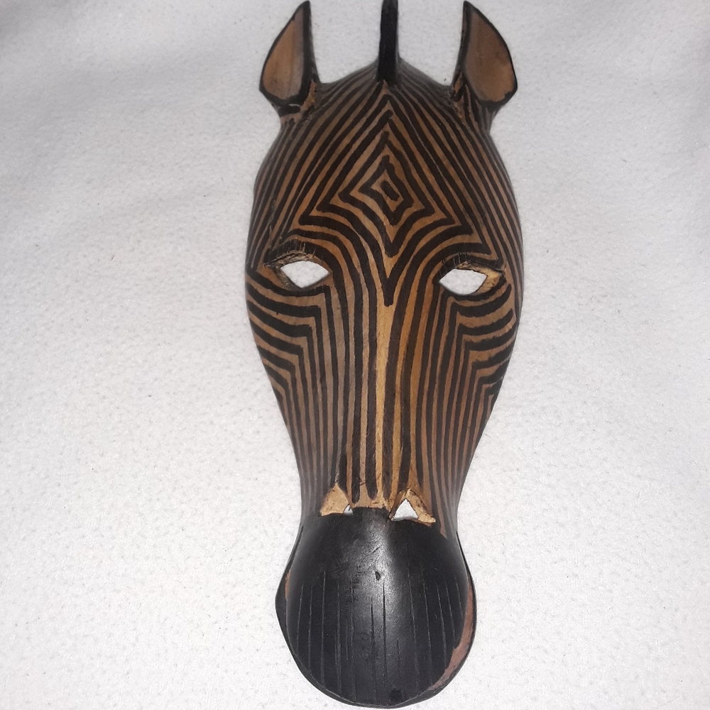 Zebra Wood Mask Wall Decor 15" x 6"